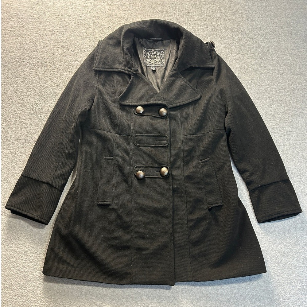 Last Kiss Winter Coat Womens Large Black Double Breasted Military Toggle Button